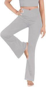 Damen nan taillenhohe Yogahose mit überkreuztem Bund und ausgestelltem Saum mit Schlitz Drune in Hellgrau