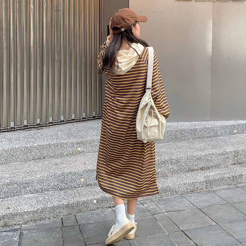 Damen Oversized Kapuzen gestreiftes Kleid Heidi-Mode