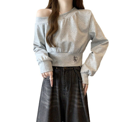Femme Off-Shoulder Cropped Sweatshirt mit bequemem Schnitt Heidi-Mode