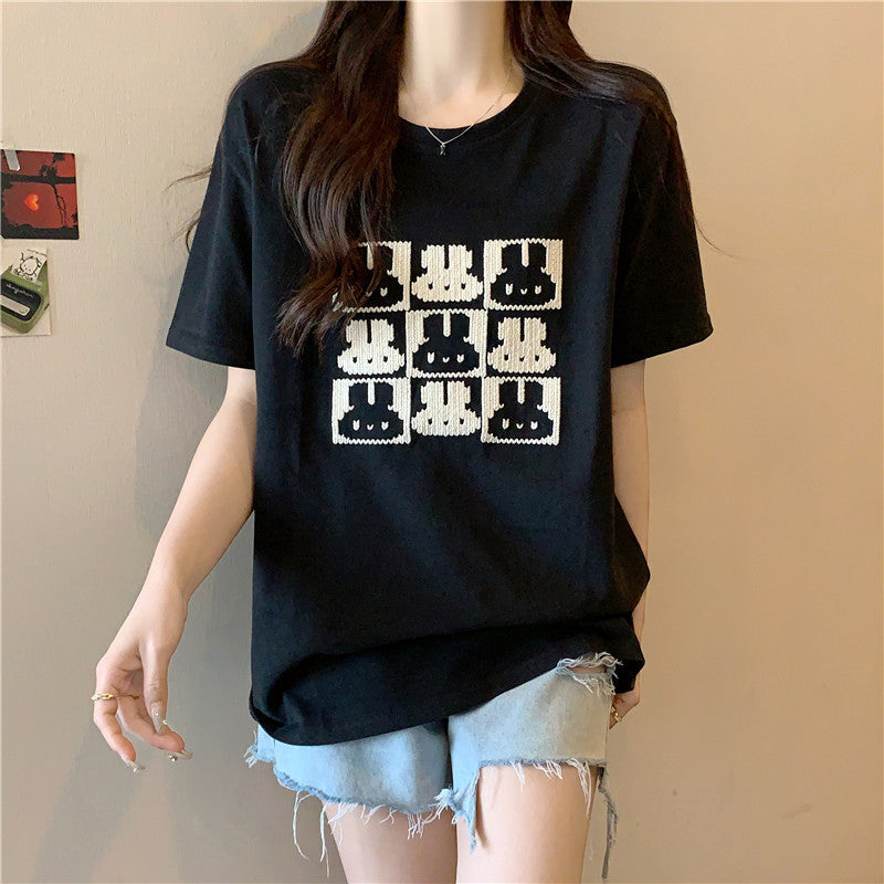 Femme Grafik Kaninchen Druck T-Shirt Heidi-Mode