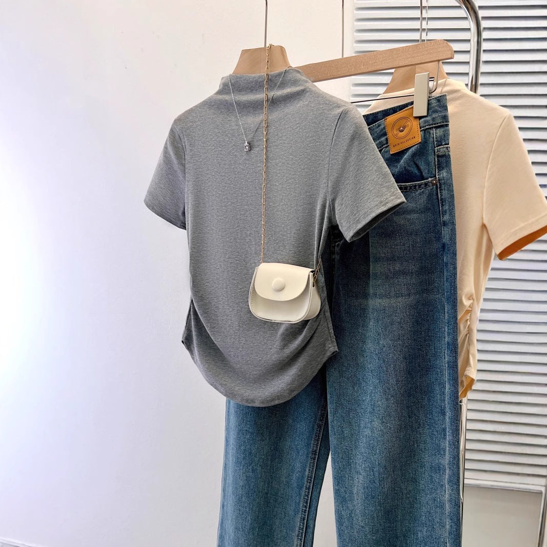 Damen Premium Enganliegendes Kurzarmshirt mit Eleganter Rückenverzierung Heidi-Mode