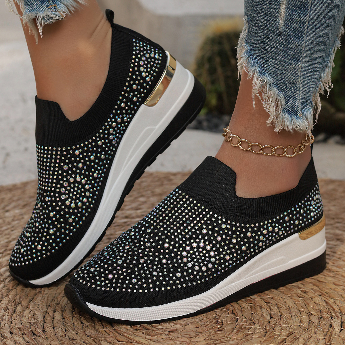 Aria - Damen Freizeit Strass Slip-On Schuhe