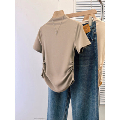 Damen Premium Enganliegendes Kurzarmshirt mit Eleganter Rückenverzierung Heidi-Mode