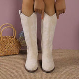 Damen nan Kniestiefel im Westernstil mit mittelhohem Blockabsatz seitlichem Reißverschluss und gesticktem Wildlederfinish Drune in Beige