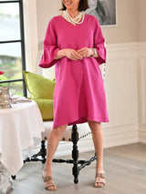 Damen Freizeitkleid Mit Rüschen – Hüftlang Lockeres Sommer Outfit in Magenta