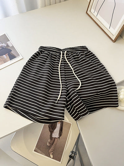 Femme Hoch Taillierte Gestreifte Lounge Shorts Heidi-Mode