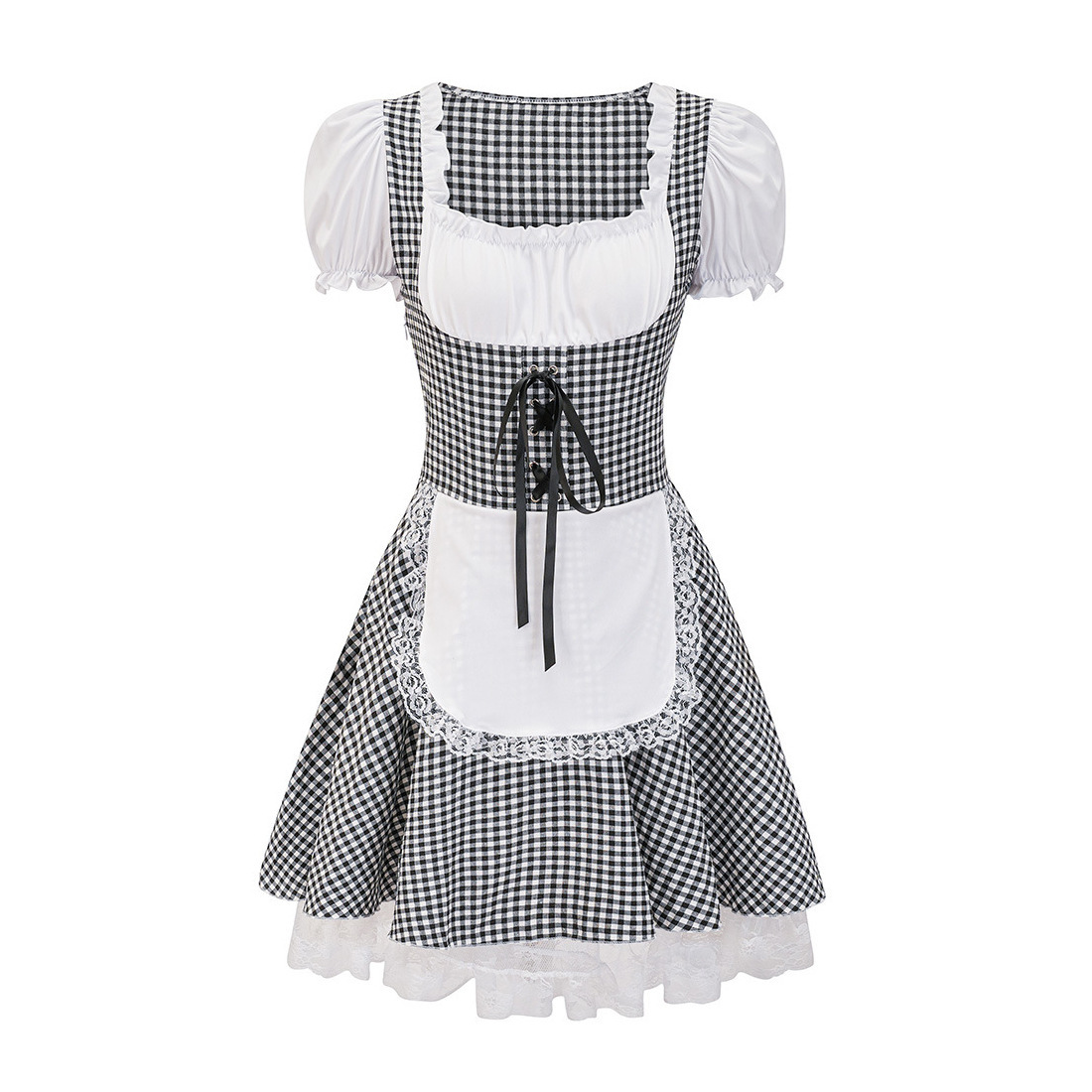 Damen Kariert Schulterfrei Oktoberfest Dirndl Kleid
