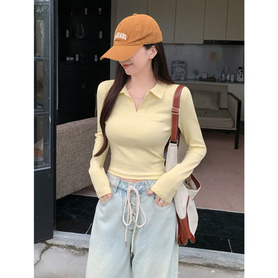 Femme Leichtgewichtig Langarm Polo Top Heidi-Mode