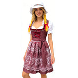 Damen nan traditionelles Dirndlkleid mit Herzausschnitt geschnürter Taille und Spitzen-Schürze Drune in 753870 Weinrot (Oberteil+Rock+Schürze+Schleife)