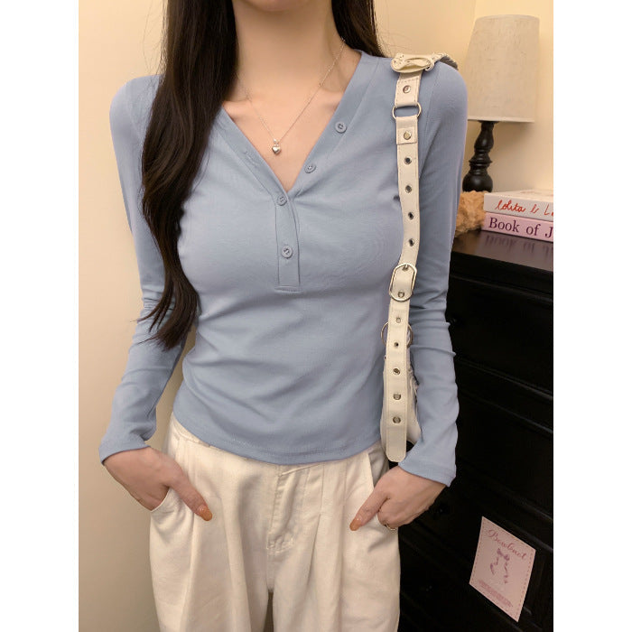 Femme Langarm Button-Up Henley Oberteil Heidi-Mode