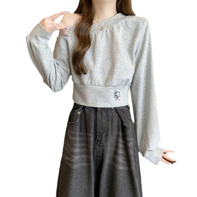 Femme Off-Shoulder Kurzes Sweatshirt mit Puffärmeln Heidi-Mode