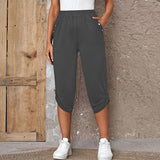 Damen nan lässige dreiviertellange Hose mit elastischem Bund, Eingrifftaschen und krempelbarem Saum Drune in Dunkelgrau