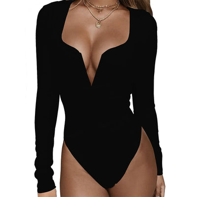 Rebecca - Langarm-Bodysuit mit tiefem V-Ausschnitt und elegantem Schnitt