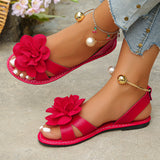 Damen Elegante Sandalen Mit Floralen Applikationen – Stilvolle Sommerschuhe in Rot