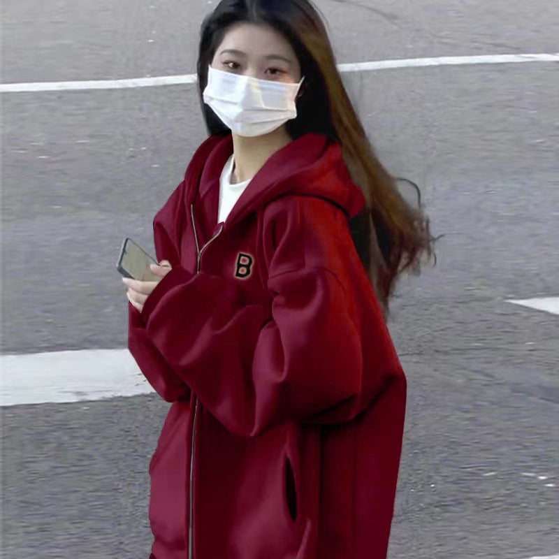 Damen Übergroße Zip-Up Hoodie mit Funktionalen Taschen Heidi-Mode