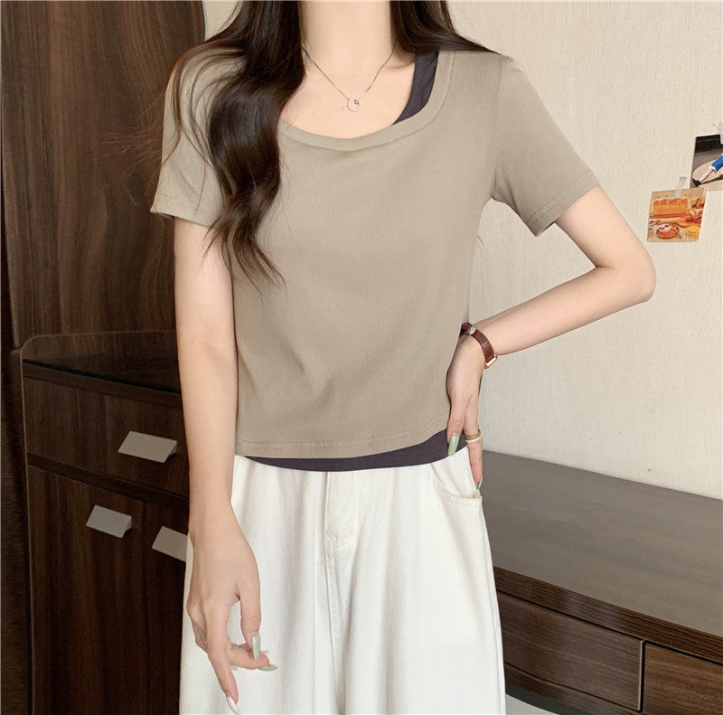 Femme Geschichtete Rundhals T-Shirt Heidi-Mode