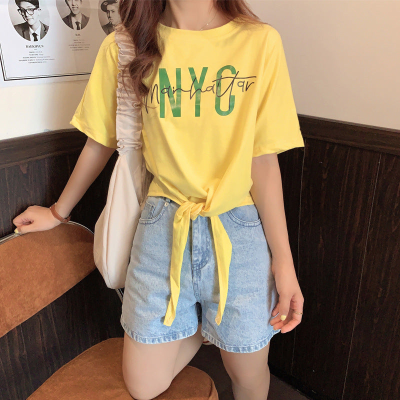 Femme Grafik Text Bindefront T-Shirt Heidi-Mode