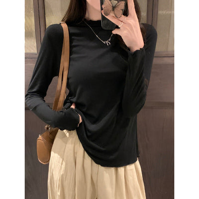 Damen Langarm Rüschen Mock Neck Top Heidi-Mode