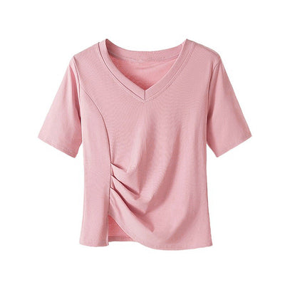 Femme Entspanntes Passform Seitlich-Gerafftes V-Ausschnitt Oberteil Heidi-Mode