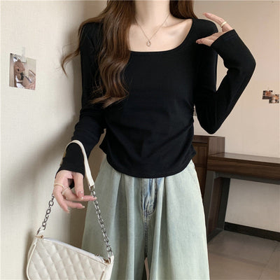 Femme Langarm Scoop Neck Basic Top Heidi-Mode