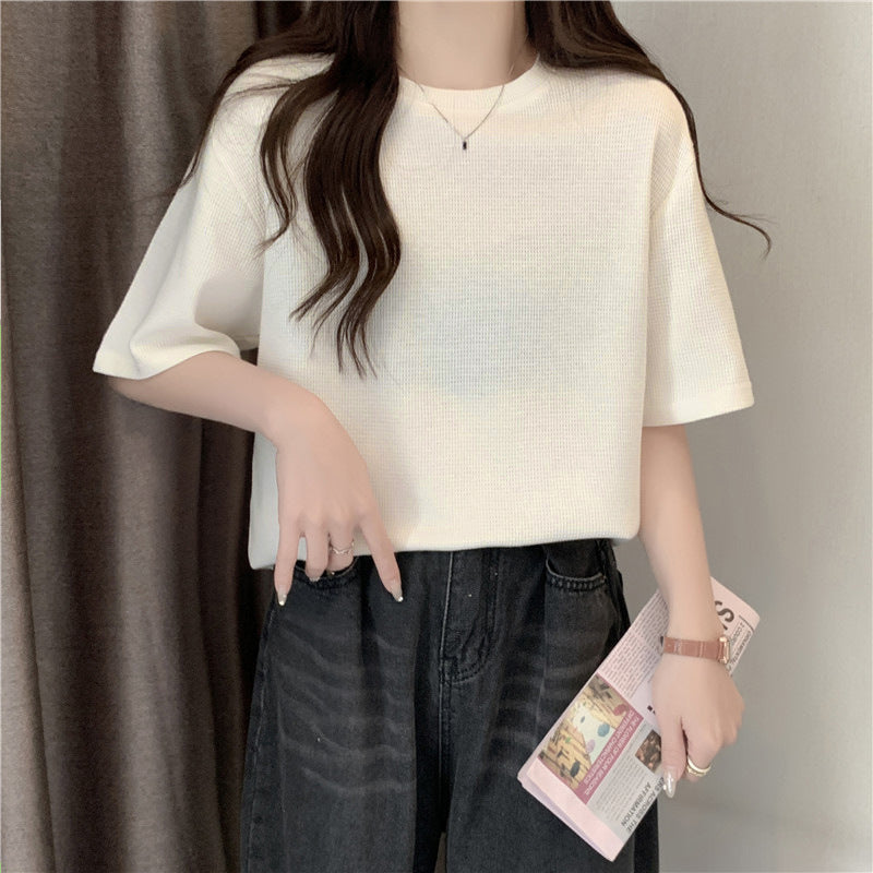 Femme Lockere Passform Texturiertes Kurzarm-T-Shirt Heidi-Mode