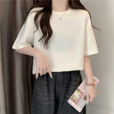 Femme Lockere Passform Texturiertes Kurzarm-T-Shirt Heidi-Mode