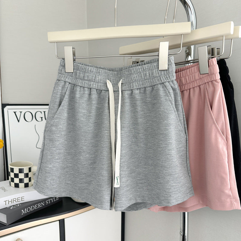 Damen Hochtaillierte Weiche Strick Lounge Shorts mit Verstellbarem Kordelzug Heidi-Mode