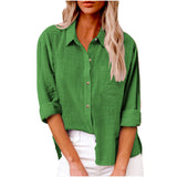 Damen nan oversized Leinen-Baumwollmix Hemdbluse mit Brusttasche und krempelbaren Ärmeln Drune in Grasgrün