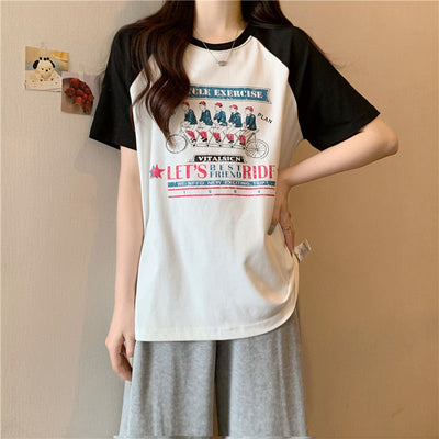 Femme Grafikdruck T-Shirt mit Kontrastärmel Heidi-Mode