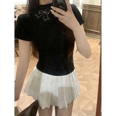 Damen Kurzarmtop mit Schleifen-Detail Heidi-Mode