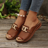 Damen Slip-On Keilabsatz Sandalen Mit Schnalle – Bequeme Plateauschuhe in Hellebraun