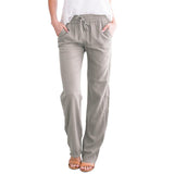 Damen nan leichte Leinenhose mit elastischem Bund Tunnelzug und weitem Bein Drune in Hellgrau