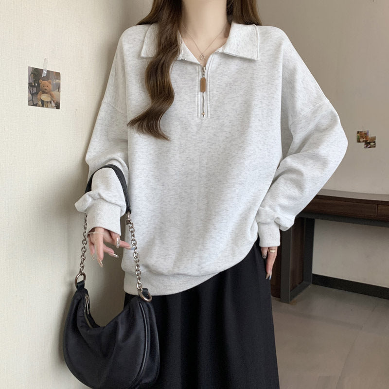 Femme Leichtgewicht Zip-Up Pullover Sweatshirt Heidi-Mode