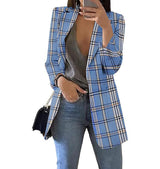 Damen nan taillierter Karoblazer Longline mit strukturierter Schulterpartie und offener Front Drune in Blau