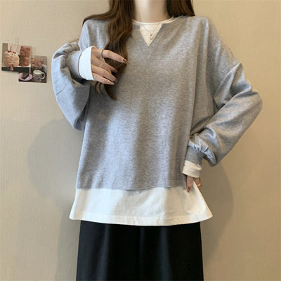 Femme Geschichtet V-Ausschnitt Sweatshirt mit Ausgestellten Ärmeln Heidi-Mode