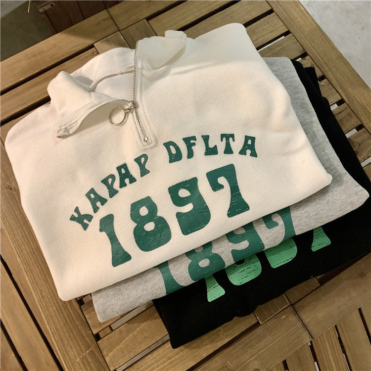 Femme Viertel-Reißverschluss Grafik Sweatshirt Heidi-Mode