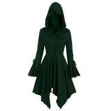 Damen nan Kapuzen-Mantelkleid mit asymmetrischem Zipfelsaum und geschnürten Glockenärmeln Drune in Grün