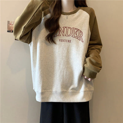 Femme Grafik Pullover Sweatshirt mit Kontrast-Raglanärmeln Heidi-Mode