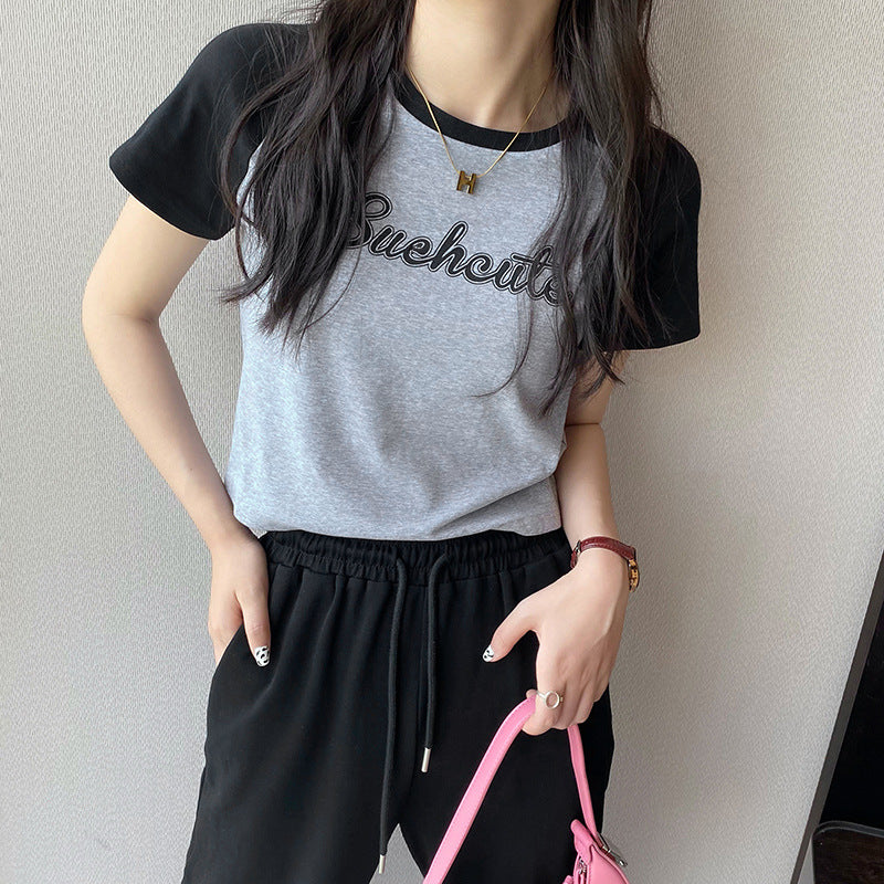 Femme Grafik-T-Shirt mit stilvollen Kontrastärmeln Heidi-Mode