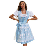 Damen nan traditionelles Dirndlkleid mit Herzausschnitt geschnürter Taille und Spitzen-Schürze Drune in 753870 Blau (Oberteil+Rock+Schürze+Schleife)