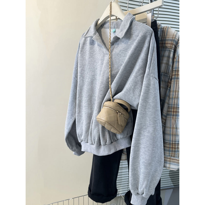 Femme Übergroße Mit Kragen Pullover Sweatshirt Heidi-Mode