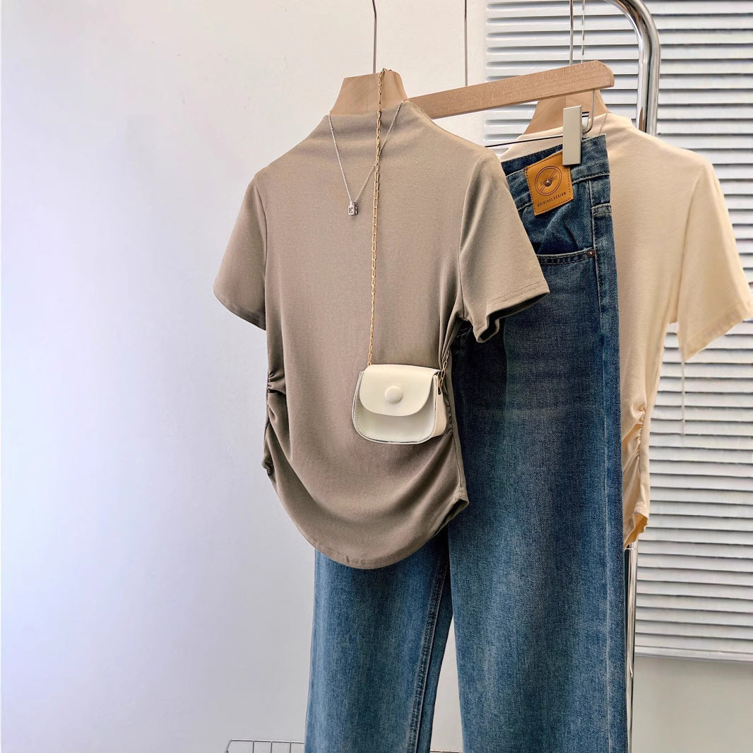 Damen Premium Enganliegendes Kurzarmshirt mit Eleganter Rückenverzierung Heidi-Mode