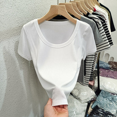 Femme Kurzarm-Ripp-Basic-T-Shirt Heidi-Mode