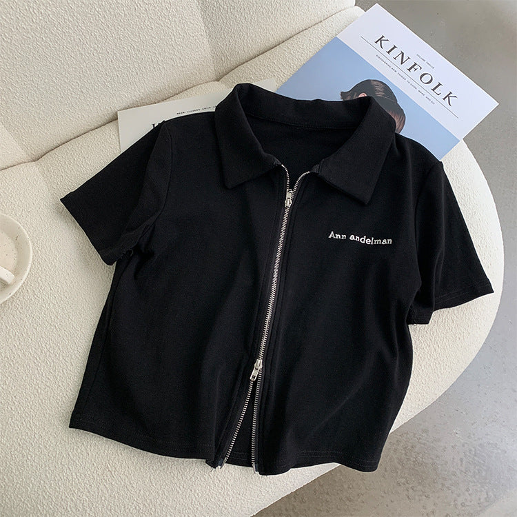 Femme Kurzarm Reißverschluss Polo Shirt Heidi-Mode