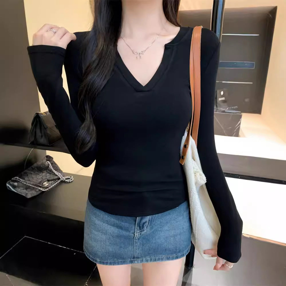 Damen Ripp Longsleeve Henley Top mit modernem V-Ausschnitt Heidi-Mode