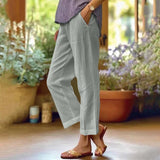 Damen nan lässige Cropped-Hose mit geradem Bein, dezenter Bügelfalte und seitlichen Eingrifftaschen Drune in Hellgrau