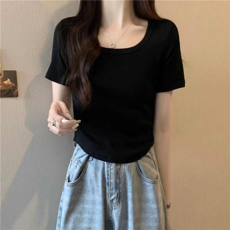 Damen Kurzarm Enges Rippoberteil Heidi-Mode