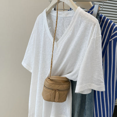 Femme Relaxed V-Ausschnitt Slub Tee Heidi-Mode