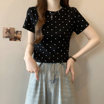 Femme Kurzarm Polka-Dot-Muster Top Heidi-Mode