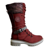 Damen nan hoher Schnürstiefel mit Strickbündchen, robuster Profilsohle und seitlichem Reißverschluss Drune in Rot